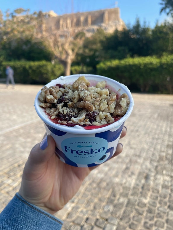 Greek yogurt with cherry compote in Athens